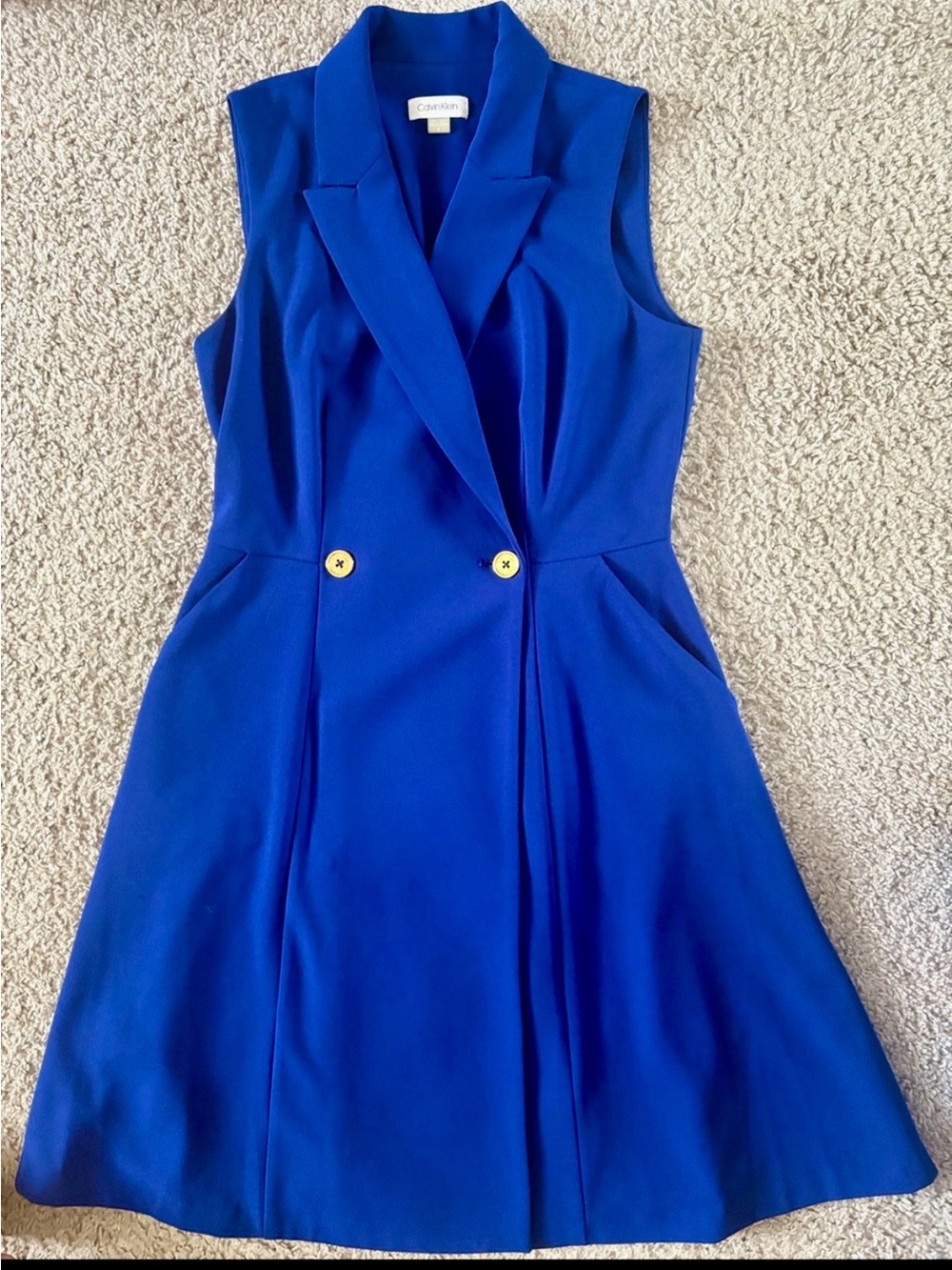 🔥🔥Calvin Klein Cobalt Sleeveless Blazer Dress with Gold Buttons